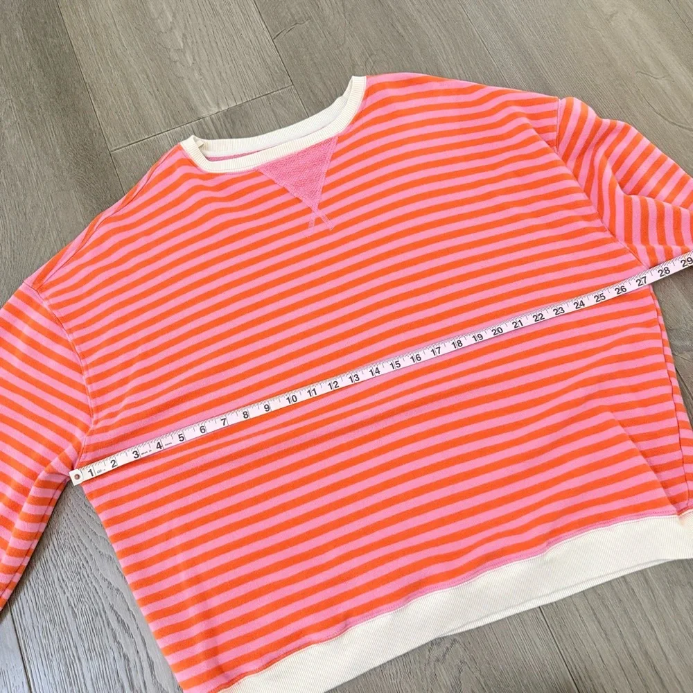Free People We The Free Oversized Crew Neck Stripe Sweatshirt Papaya Pink Orange - Picture 7 of 10